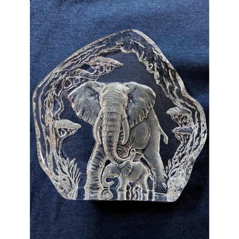 VintagecLenox Elephant Figurine Mother & Baby Frosted Crystal Glass Paperweight